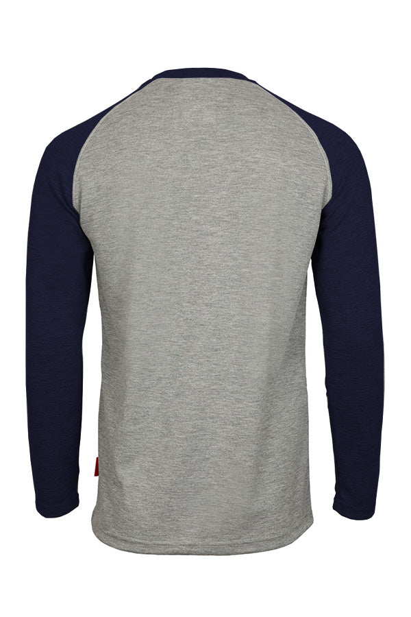 Flame-Resistant Raglan Sleeve Henley T-Shirt – 6oz. Tecasafe® Plus | Gray-Navy