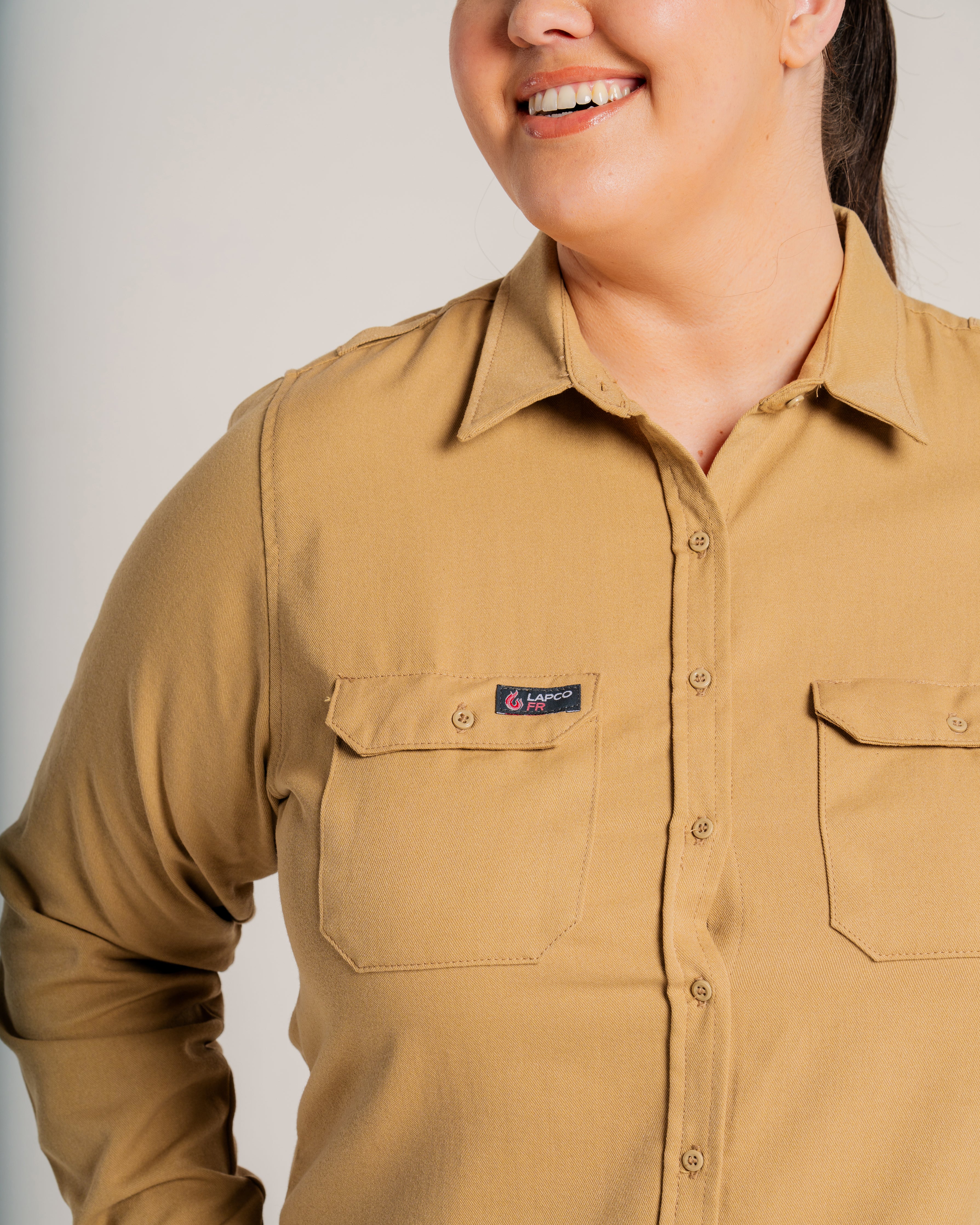 Ladies FR Uniform Shirts made with 5oz. TecaSafe One® Inherent | Khaki