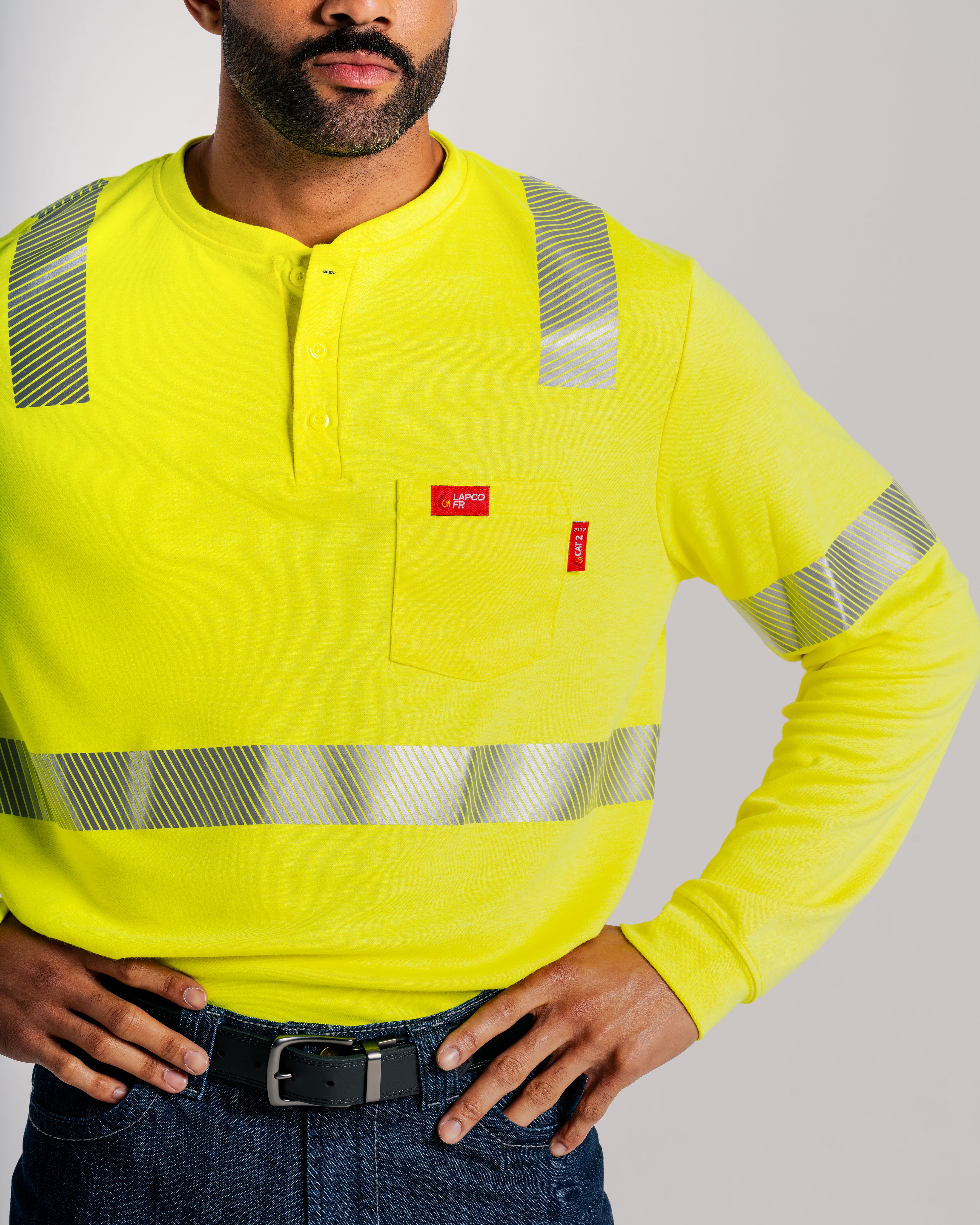 FR Hi-Viz Henley Shirt | 7oz. Inherent Blend | Class 2