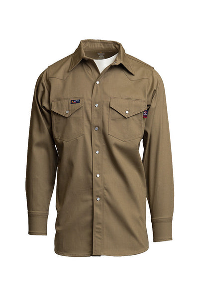 Lapco 7 oz. FR Western Pearl Snap Shirt in Khaki